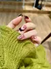 Uñas Postizas Pre-Hechas Hechas a Mano Rosa Nude Perla Moño 3D Terapia de Luz Super Iluminadoras para Uñas Cortas