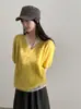 26 Outono Novo Estilo Coreano Cor Sólida Seda Caxemira Escovado Gola V Manga Curta Para Ir ao Trabalho Casual Versátil Suéter de Tricô para Mulheres