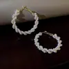 Brincos de Argola Grandes com Contorno de Pérolas Luxuosos, Delicados Detalhes de Corrente, High-End, Elegantes de Forma Explosiva, Brincos Modernos e Versáteis para Mulheres