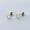 Brincos simples de coração pequeno em prata 925 com pérolas, fecho de rosca, design oco, brincos estilosos para mulheres