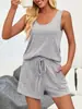 Amazon Transfronterizo Europeo y Americano Verano 2025 Nuevo Conjunto de Pijama de Punto Casual de Moda de Color Sólido Chaleco y Shorts para Mujer