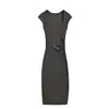 Vestido bodycon de manga corta con cuello cuadrado y cintura fruncida, estilo Pure Desire, de canalé con abertura lateral, nuevo para verano, adelgazante, para chica popular, largo