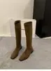 Botas Longas Femininas Suede Bico Fino Salto Grosso Temperamento 2026 Novas Botas Longas de Verão Meio da Panturrilha Botas de Cavaleiro