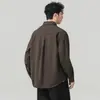 Camisa de trabalho retrô estilo "old money" para homens, jaqueta casual solta, top versátil de cor sólida de alta qualidade, camisa de manga comprida