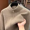 Cárdigan de punto a rayas, con cremallera, cuello alto, peso pesado, extra grueso de 950 g, estilo nuevo 2026, corte holgado, suéter de punto con doble cremallera para hombre
