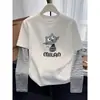 Conjunto de dos piezas de estilo americano con estampado de rayas patchwork, camiseta de algodón de manga larga para mujer, top moderno y versátil, nueva colección otoño 2026