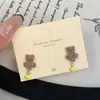 Brincos de Tarraxa Ursinho de Veludo Cor de Café com Zircônia para Mulheres, Pino de Prata, Coleção de Brincos Fofos Doces Exquisitos de Luxo Leve Outono e Inverno
