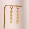 Pendientes de acero inoxidable con baño de oro de 18 quilates, estilo europeo y americano, ins, a la moda, simples, de temperamento popular, pendientes largos de cadena de hoja y cola de pez
