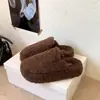 Chinelos de Algodão Quentes e Modernos Baotou Versátil Sola Grossa Estilo Simples 2026 Chinelos de Pelo Femininos de Inverno Meio Chinelo com Plus Veludo