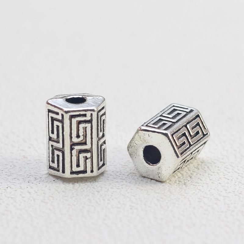 合金藏银回纹桶珠 大孔回纹隔珠diy手链钥匙扣皮绳手链配珠