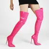 Exportação Transfronteiriça Outono e Inverno Novas Botas Femininas Femininas Sexy Cano Alto Zíper nas Costas Salto Agulha Alto Couro Envernizado Bico Fino Tamanho Grande Botas Femininas