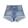 Chica de Primavera con Especias Jeans Blancos Lavados Diseño Nicho Barba-Cabello azul claro Adelgazantes Versátiles Shorts Casuales Pantalones Cortos