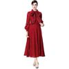 Elegante Vestido de Seda con Encaje Soluble en Agua, Manga Larga, Estilo Femenino de Alta Gama para Mujer, Falda de Cintura Alta Adelgazante de Longitud Media