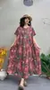 Verão Novo Estilo Artístico Retrô Algodão e Linho Gola Redonda Manga Curta Vestido Solto Tamanho Grande Emagrecedor Patchwork Saia Longa Roupa Feminina