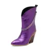 Botas de corrente estilo europeu e americano, bico fino, salto grosso, botas curtas femininas plus size 4006
