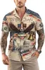 Camisa con Estampado de Fuegos Artificiales Bandera Americana Estilo Nuevo Transfronterizo Guitarra para Hombre Casual Estilo Hawaiano Manga Corta Cuello Solapa