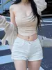 Shorts de Mezclilla Blancos de Cintura Baja Little Spice Girls para Mujer 2025 Nuevo Verano Elásticos Adelgazantes Versátiles Cadera Hot Pants