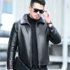 Chaqueta de Piel Genuina Haining Casual de Piel Todo en Uno para Hombres de Mediana Edad y Mayores Chaqueta Gruesa de Piel de Cabra Forrada de Lana