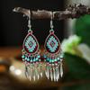 Pendientes vintage con borlas de plumas distintivas para mujer, diseño bohemio turquesa, estilo étnico, modernos.