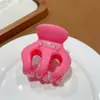 Pinza de calabaza con moño a medio hacer, clip para agarrar carne, letra con diamantes de imitación, chica popular, dulce, genial, de alta gama, clip de tiburón, pasador de pelo rosa dopamina