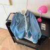 As explosões populares deste ano recomendam ~ alto senso de costura de orelha de renda azul camisa jeans casaco feminino primavera