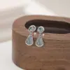 Yiluyin Plata de Ley S925 Jade Azul de Agua Ruyi Calabaza Perla Redonda Fortuna y Prosperidad Nuevo Estilo Chino Pendientes Versátiles