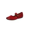 Sapatos Mary Jane de couro de primeira camada para mulheres, sapatos de salto baixo de corte raso, couro genuíno lavado, novos sapatos femininos de bico redondo com fivela de corte raso