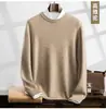 Suéter de cachemira con cuello redondo 2024 otoño e invierno nuevo para hombre, camiseta básica gruesa, suéter pullover holgado estilo coreano para mediana edad