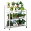 Estante para Flores con Escalones Reforzados, Multicapa, con Ruedas, de Pie, Hierro Forjado, para Uso en Interiores y Exteriores del Hogar, Adecuado para Plantas Verdes y Macetas