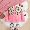 Ropa de Otoño e Invierno para Niños para Exportación, Versátil Sudadera Gruesa de Felpa con Estampado de Leopardo en Bloques de Color, Sudadera de Felpa para Niñas