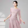 Nuevo conjunto de práctica de danza clásica para mujer con top tipo chal e inserciones de malla para entrenamiento diario de danza moderna