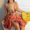 Moda Europeia e Americana Feminina Outono 2026: Novo Vestido Estilo Resort, Slim Fit, Recorte, Gola Halter, Vestido Sem Mangas Estampado