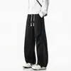 Calças masculinas retro americanas com bainha curva plissada, marca da moda, de alta qualidade, estilosas, largas, casuais, calças esportivas de workwear para homens
