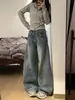 Jeans retro americanos de cintura alta con corte curvo para mujer, estilo primavera y otoño, diseño de alta costura, corte holgado, adelgazante, pantalones de pierna ancha con caída