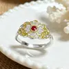Anel Yunchaoxuan S925 Prata Esterlina Novo Estilo Chinês Vazado Filigrana Vintage Galvanizado Bicolor Tendência Nacional High-End Aberto