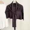 Novo Xale de Tricô Listrado 2026 para Mulheres, Peça de Roupa Externa Azul Fina de Verão, Gola Falsa de Alto Padrão Estilo Coreano