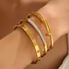 Pulseira de Aço Titânio Cravejada com Diamantes para Mulheres, Venda Quente Transfronteiriça Europeia e Americana, Pulseira Aberta Elegante de Aço Inoxidável de Alta Qualidade, Joias que Não Desbotam