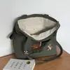 Bolso de Hombro Estilo Japonés Ins de Gran Capacidad para Mujer Bolso Tote Bordado de Dibujos Animados Bolsa de Lona para Viajes Ropa Casual de Trabajo Estudiante