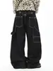 Calça de lenhador estilo americano, jeans reto de ganga da moda, unissex, retrô, modelagem solta, perna larga, casual, calça longa versátil