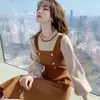 Vestido de punto estilo francés para mujer, nuevo modelo otoño 2026, entallado en la cintura, adelgazante, petite, imitación de dos piezas, vestido suéter de longitud media