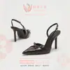 Tacones de Aguja Apuntados de Cristal para Mujer, Estilo Nuevo, Elegantes y con Estilo, Adecuados para Ir al Trabajo, con Hebilla y Tira Trasera Baja, Tacones Altos de Moda