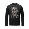 Camiseta de Manga Larga Estilo Europeo para Hombre con Diseño de Oso de Pedrería, Ajuste Delgado de Moda para Primavera y Otoño, Nuevo Modelo 2026, Talla Grande, Ropa Interior de Moda