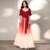 Vestido Negro de Noche para Mujer, Estilo Cielo Estrellado Degradado de Verano, Atuendo Rojo para Presentador de Escenario, Ropa de Presentación para Director de Coro