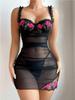 Comercio Exterior Transfronterizo Lencería Nueva Sexy Europea y Americana Sexy Falda de Cadera de Malla Bordada para Mujer Ropa de Casa Traje Sexy