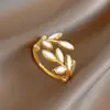 Anillo de Hoja Ajustable para Mujer, Pintura al Óleo Fina con Brillo, Estilo Coreano, Venta al por Mayor desde Fabricante, Diseño de Espiga de Trigo y Ojo de Caballo