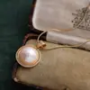 Colar Longo Feminino Minimalista Vintage com Pingente Redondo, Corrente para Suéter de Pérola de Vidro com Zircônia, Corrente de Clavícula de Luxo Leve de Nicho
