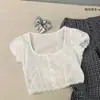 Wgwe10066 Ropa de Mujer Guangzhou Shisanxing Verano Nuevo Cuadrado Cuello Encaje Patchwork Manga Corta Camisa Top