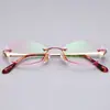 Monturas de Gafas sin Marco Terminadas para Mujer, Monturas de Gafas para Miopía de Titanio Puro Ultraligeras, Monturas de Gafas de Moda Fotocromáticas con Borde Cortado a Diamante