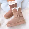 Botas de Nieve de Piel de Vaca Brillantes Impermeables Personalizadas para Mujer Invierno Acolchadas Espesor Pura Lana Forro Hebilla de Cuero Suela Gruesa Antideslizante Botas para Dama