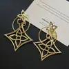 Pendientes de Borlas Doradas con Rombos del Mismo Estilo de Ouyang Nana, Retro Exagerados Elegantes, de Gama Alta, Únicos y Hermosos Pendientes Grandes